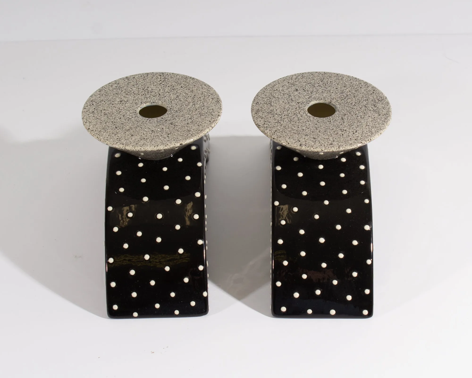 Michael Duvall Signed Ceramic Postmodern Candlestick Holders