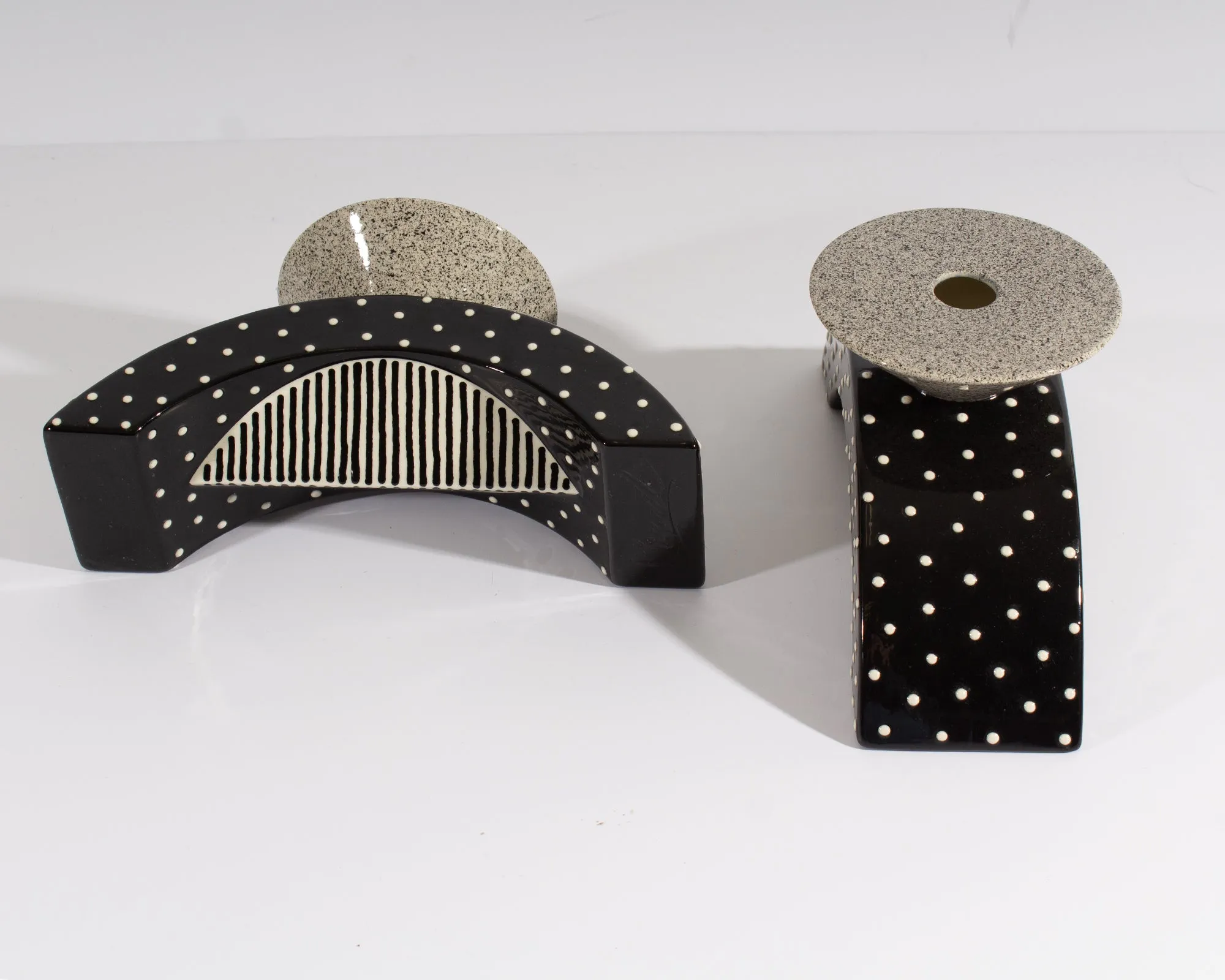 Michael Duvall Signed Ceramic Postmodern Candlestick Holders