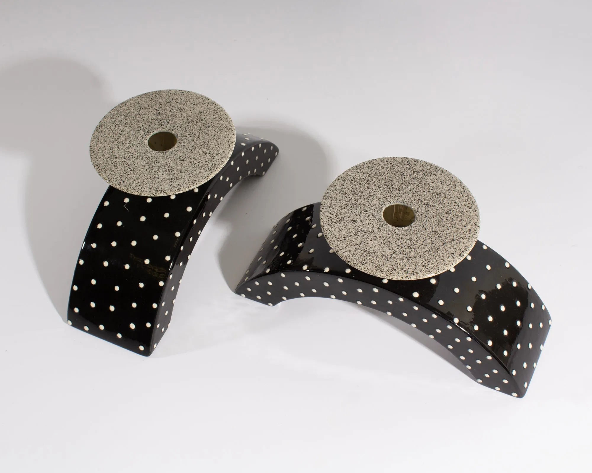 Michael Duvall Signed Ceramic Postmodern Candlestick Holders