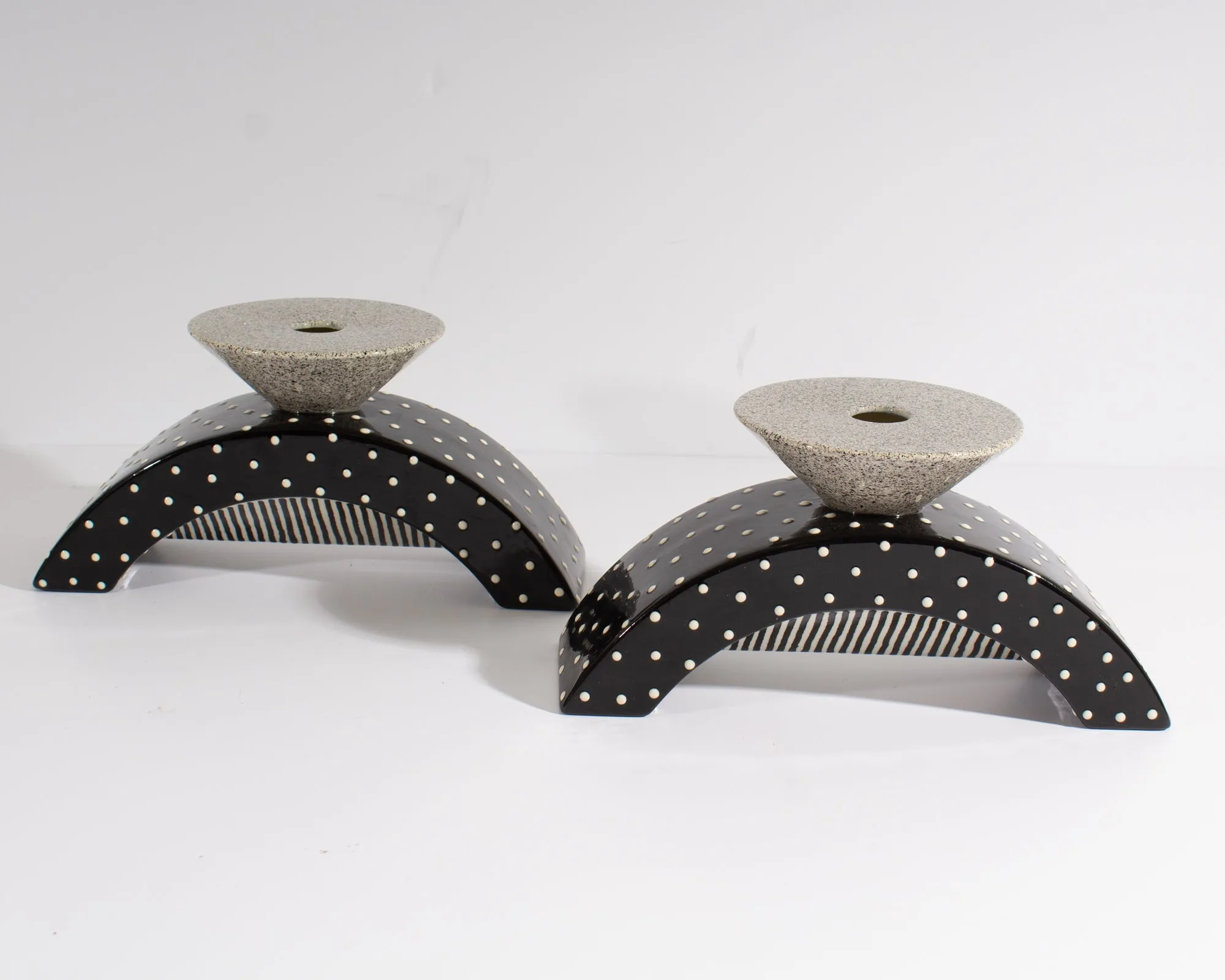 Michael Duvall Signed Ceramic Postmodern Candlestick Holders