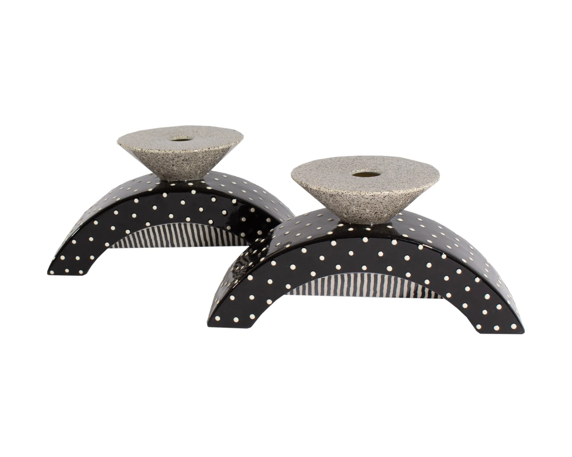 Michael Duvall Signed Ceramic Postmodern Candlestick Holders