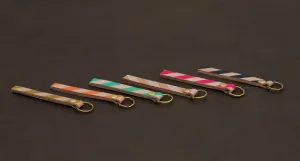 Mini Leather Keychain in Navy Stripe Blk/Pink