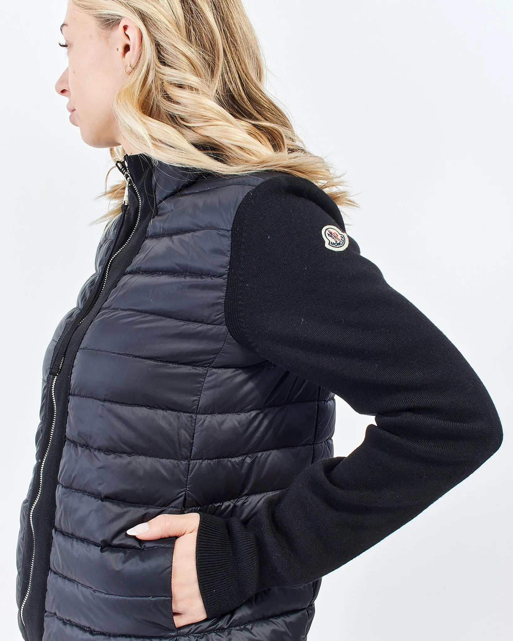 Moncler Black Padded Wool Cardigan Lightweight Jacket - S