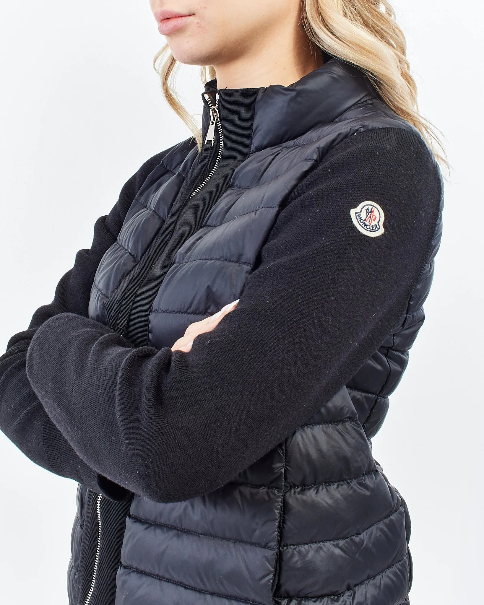 Moncler Black Padded Wool Cardigan Lightweight Jacket - S