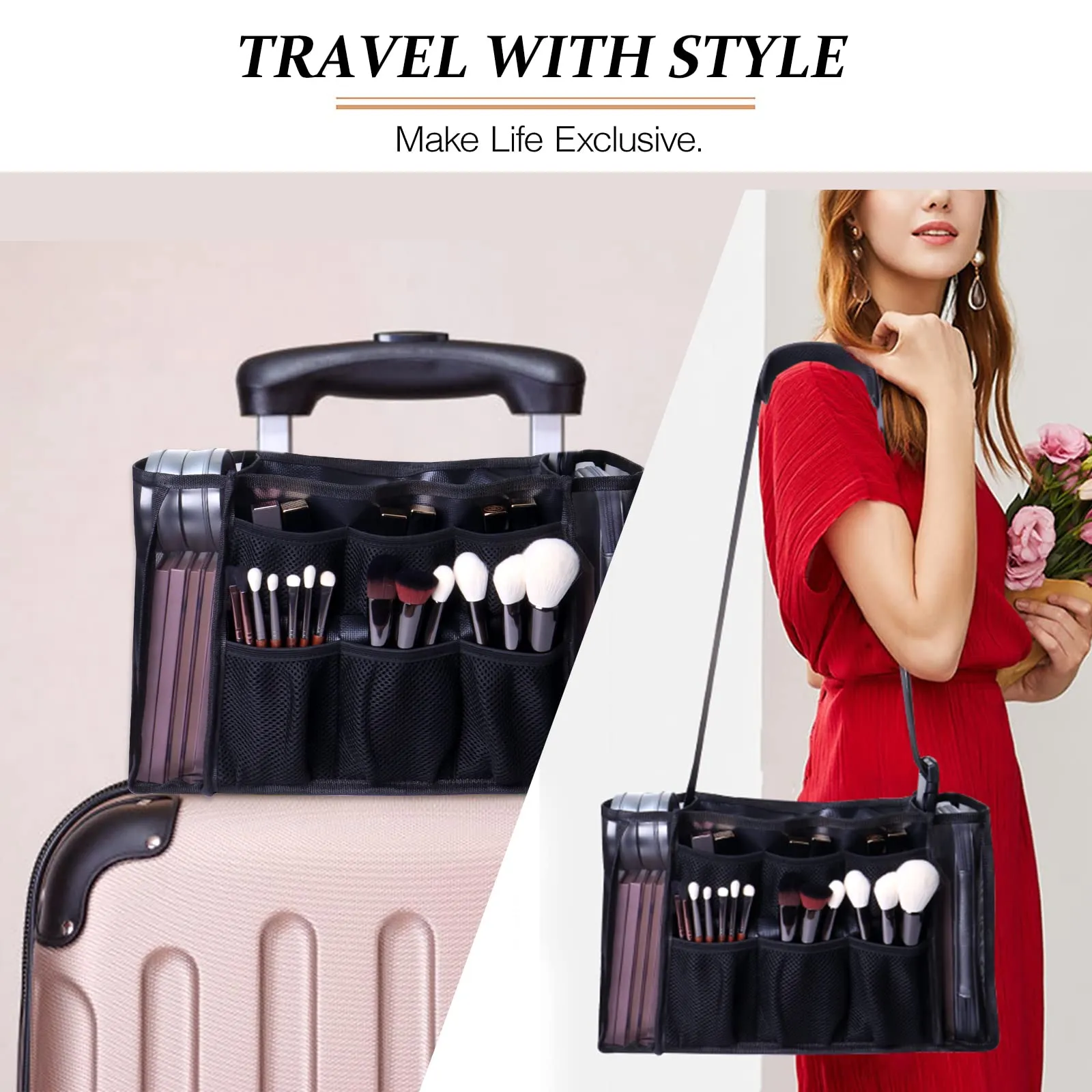 MOND'SUB Large Makeup Bag Professional Cosmetic Makeup Bag, Women Cosmetic Organizer Makeup Shoulder bag, Makeup Brush Storage Holder for Artist Perfect for MUA freelance from Beginner to PRO