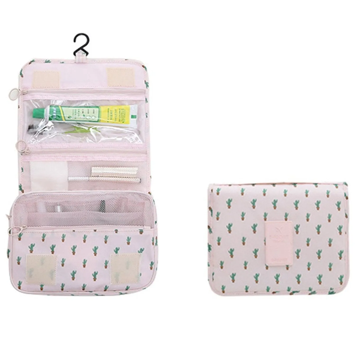 Mossio Hanging Toiletry Bag - Large Cosmetic Makeup Travel Organizer for Men & Women with Sturdy Hook (Cactus)
