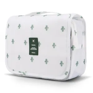 Mossio Hanging Toiletry Bag - Large Cosmetic Makeup Travel Organizer for Men & Women with Sturdy Hook (White Cactus)