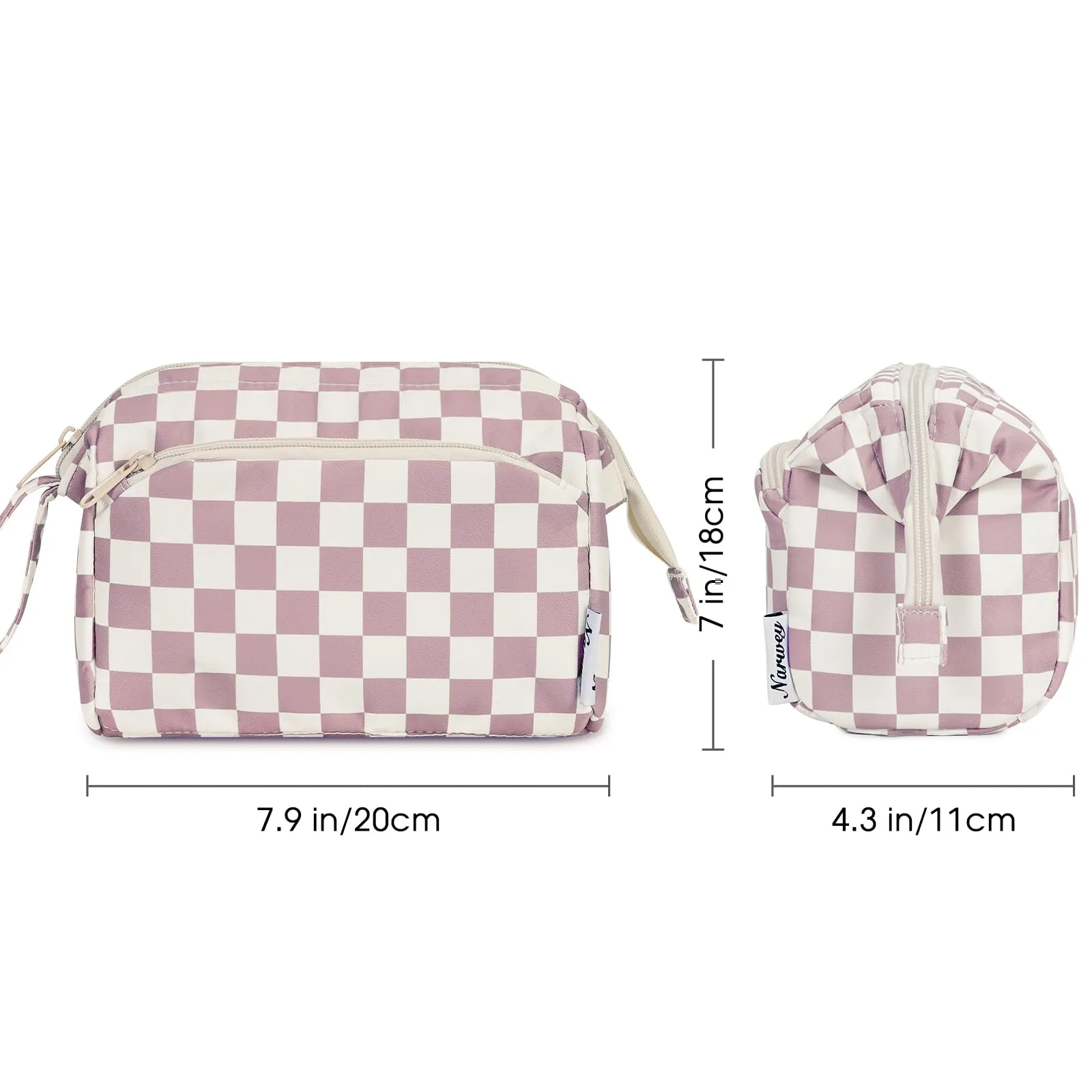 Narwey Checkered Makeup Bag Women Wide-open Make up Bag Travel Cosmetic Bag Organizer Toiletry Bag for Cosmetics Toiletries Accessories (Dusty Rose Checkerboard)
