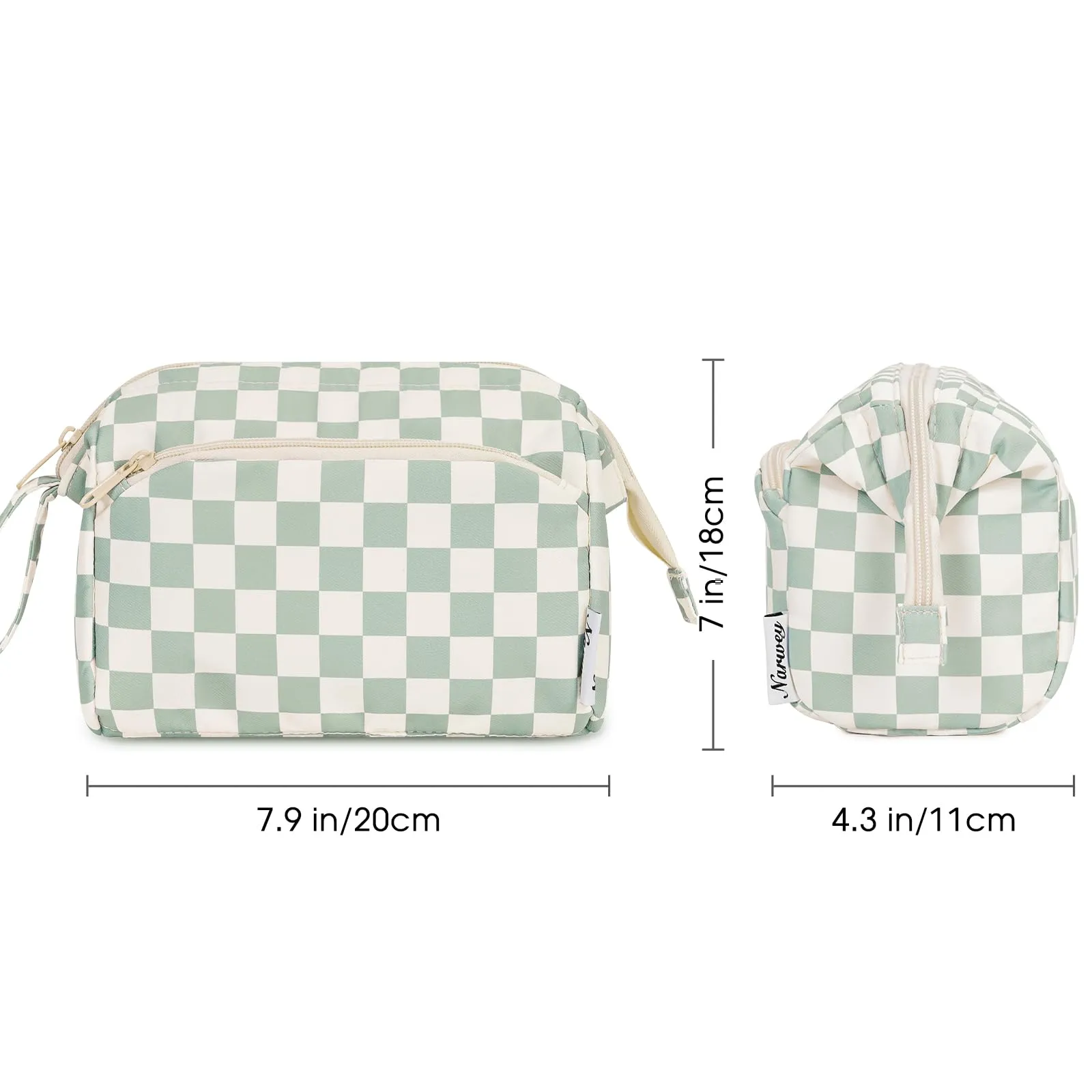 Narwey Checkered Makeup Bag Women Wide-open Make up Bag Travel Cosmetic Bag Organizer Toiletry Bag for Cosmetics Toiletries Accessories (Mint Green Checkerboard)