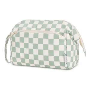 Narwey Checkered Makeup Bag Women Wide-open Make up Bag Travel Cosmetic Bag Organizer Toiletry Bag for Cosmetics Toiletries Accessories (Mint Green Checkerboard)