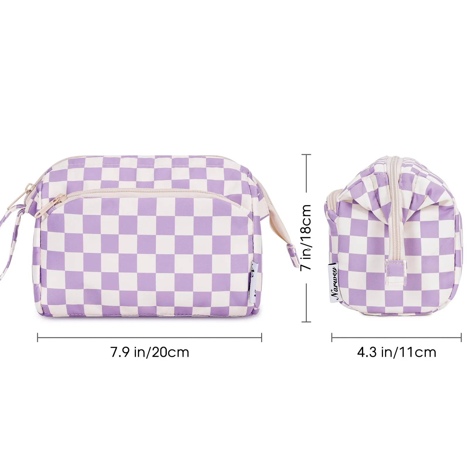 Narwey Checkered Makeup Bag Women Wide-open Make up Bag Travel Cosmetic Bag Organizer Toiletry Bag for Cosmetics Toiletries Accessories (Purple Checkerboard)