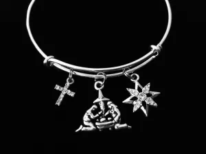 Nativity Scene Manger Baby Jesus Star of Bethlehem Adjustable Bracelet Expandable Charm Bracelet