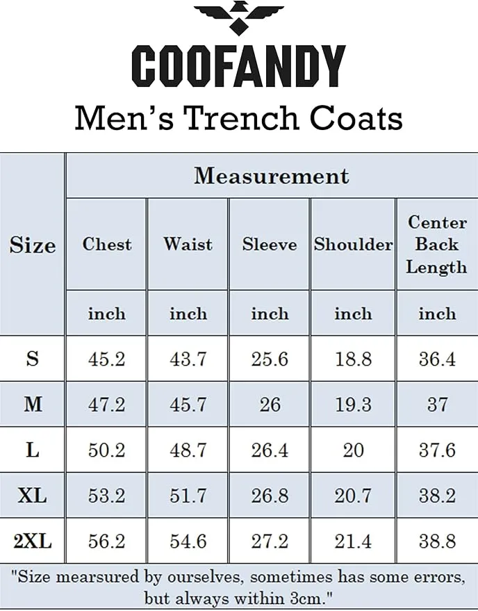 New COOFANDY Men's Trench Coat Slim Fit Notch Lapel Double Breasted Lightweight Windbreaker Green, No Belt! Sz S
