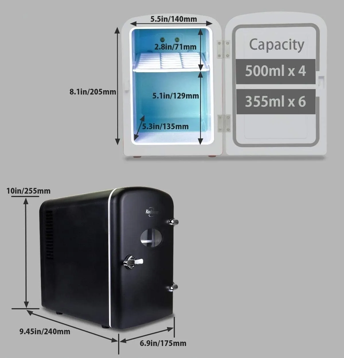New Koolatron Retro Personal Cooler 4 Liter/6 Can AC/DC Portable Mini Fridge, Thermoelectric Cooler - for Boat, Rv, Cars, Homes, Offices, Bedroom and Dorms, Black!