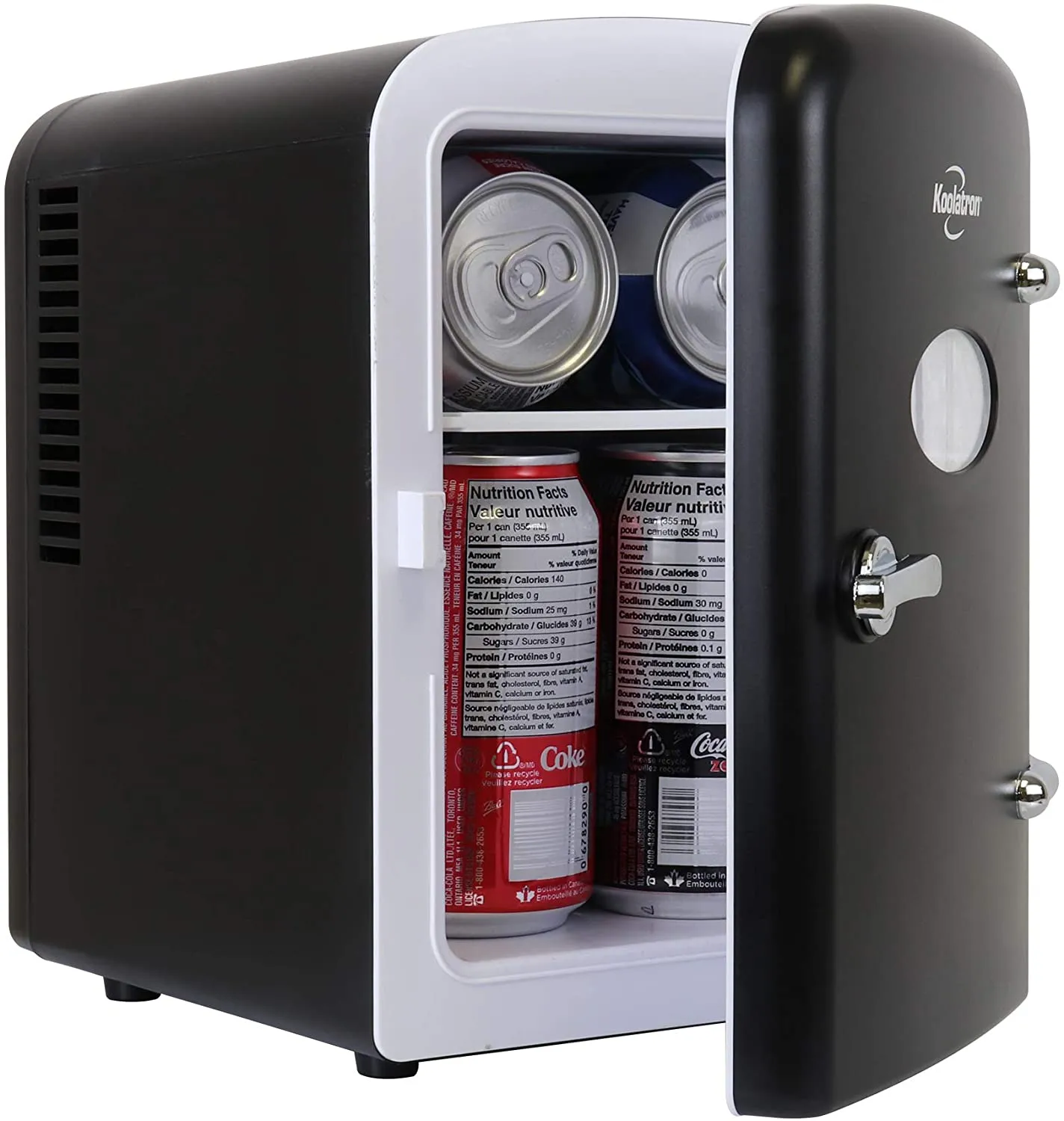 New Koolatron Retro Personal Cooler 4 Liter/6 Can AC/DC Portable Mini Fridge, Thermoelectric Cooler - for Boat, Rv, Cars, Homes, Offices, Bedroom and Dorms, Black!