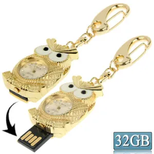 Noctua Metal Watch Keychain Style USB Flash Disk Golden (32GB)