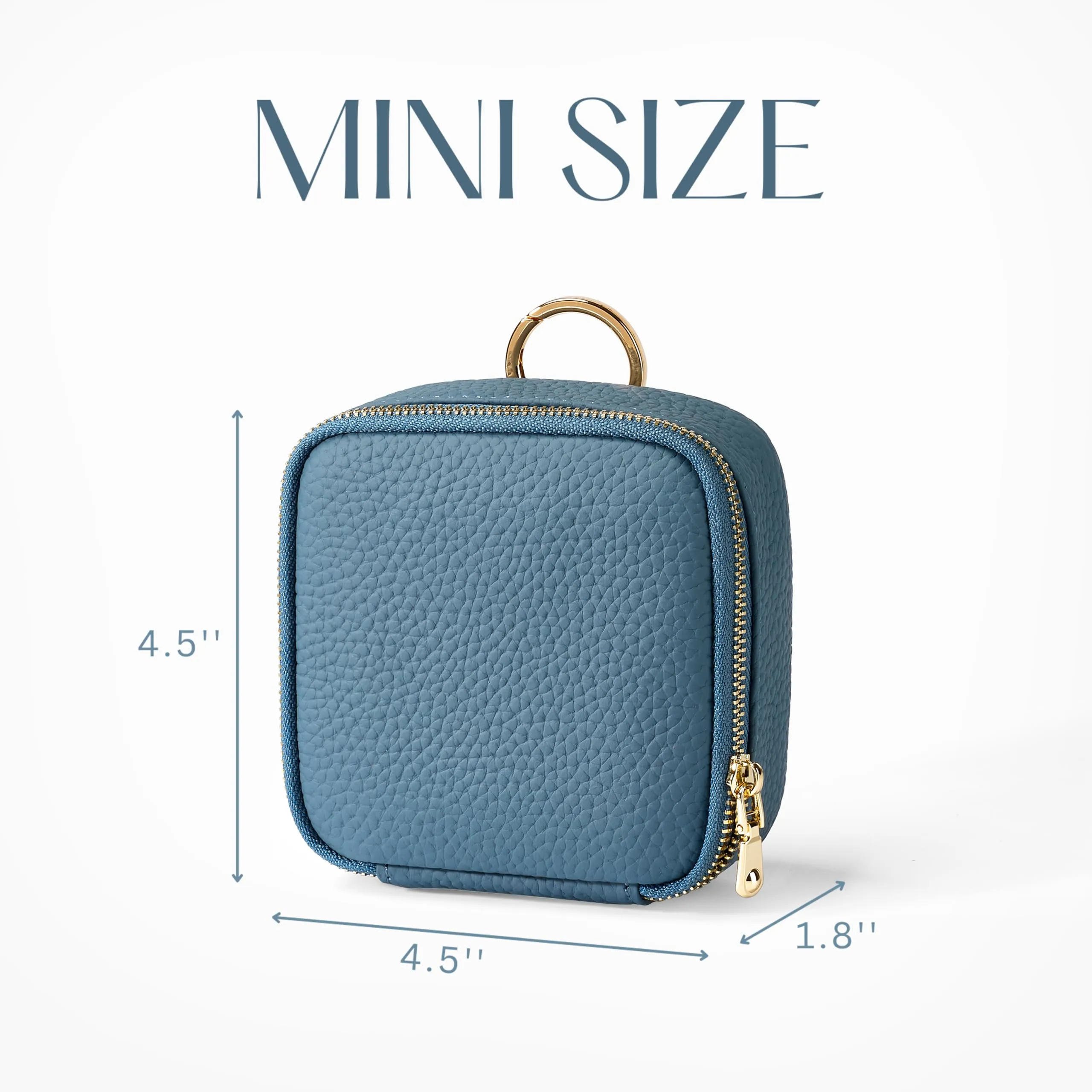 Oaque Small Makeup Bag with Mirror, Genuine Leather Mini Cosmetic Bag for Purse Makeup Pouch with Zipper Mini Toiletry Bag Cute Cosmetic Pouch for School, Travel, Car (Denim Blue)