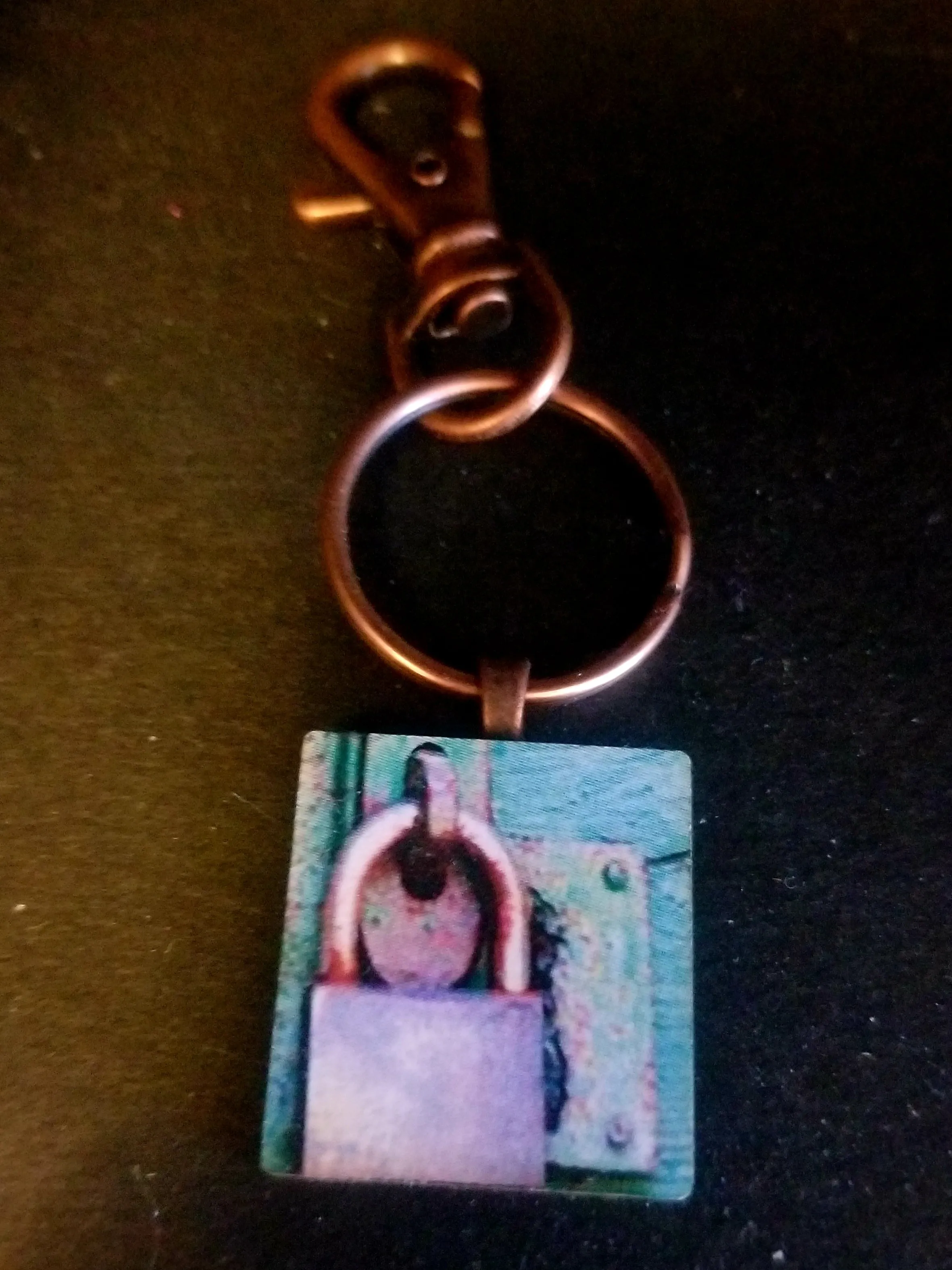 Old Lock Wood Tile Key Chain