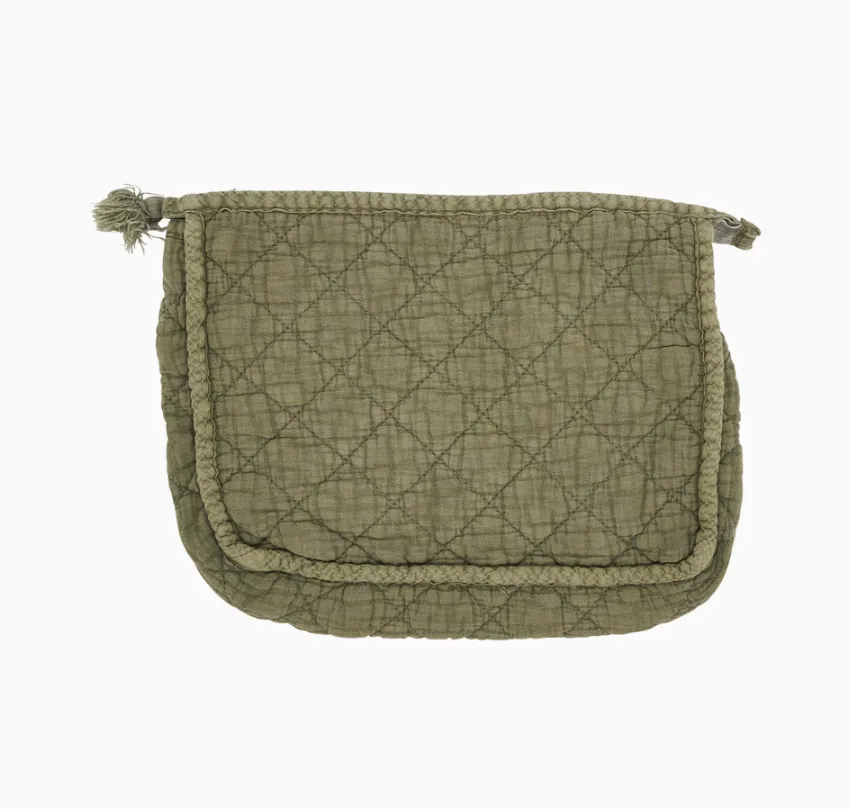 Olive Soft Cotton Quilted Cosmetic Bag