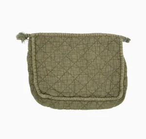 Olive Soft Cotton Quilted Cosmetic Bag