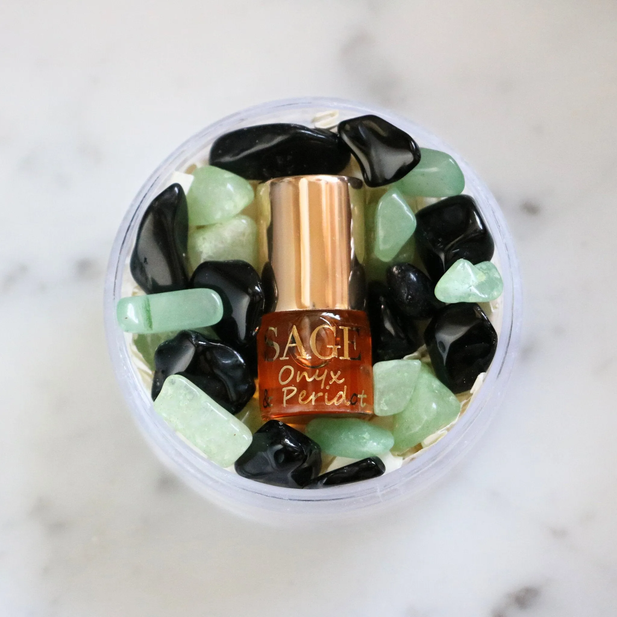 Onyx & Peridot Blend Perfume Oil Concentrate Mini Rollie with Gemstones by Sage