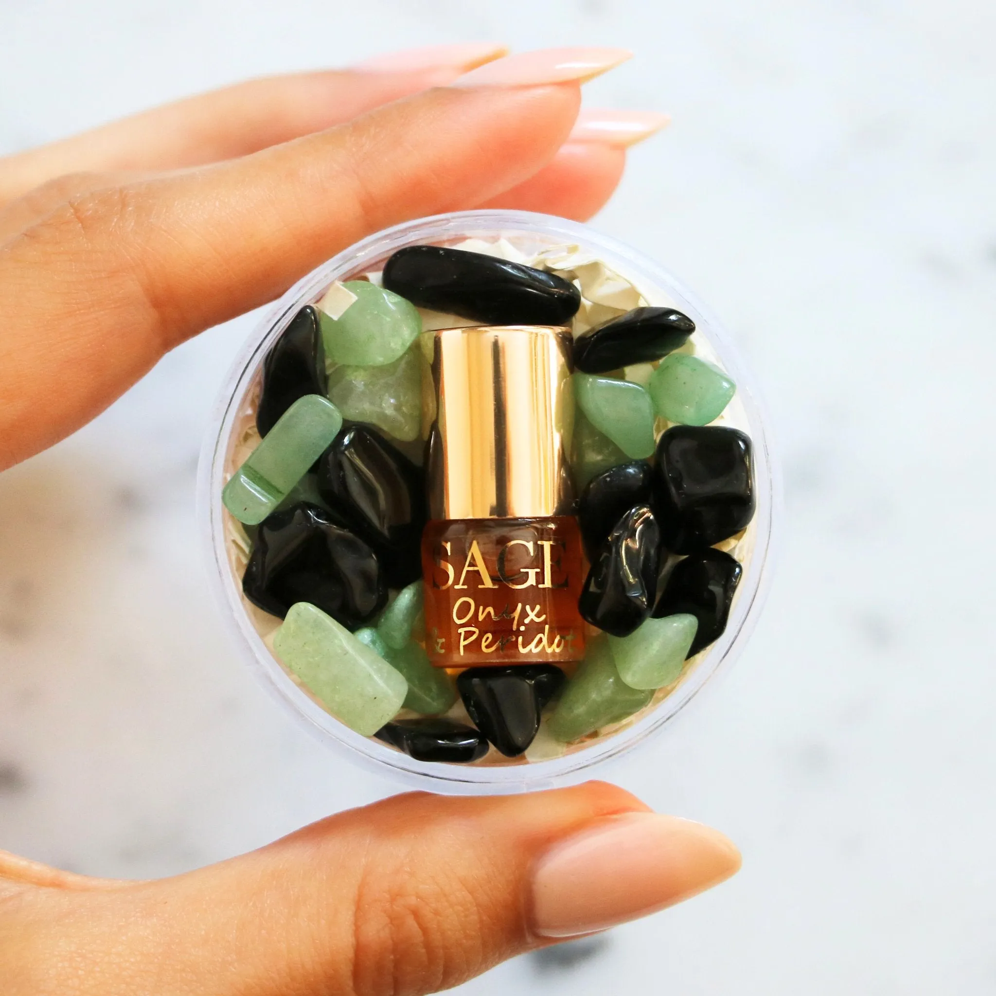 Onyx & Peridot Blend Perfume Oil Concentrate Mini Rollie with Gemstones by Sage