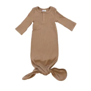 Organic Cotton Ribbed Knot Gown - Cafe