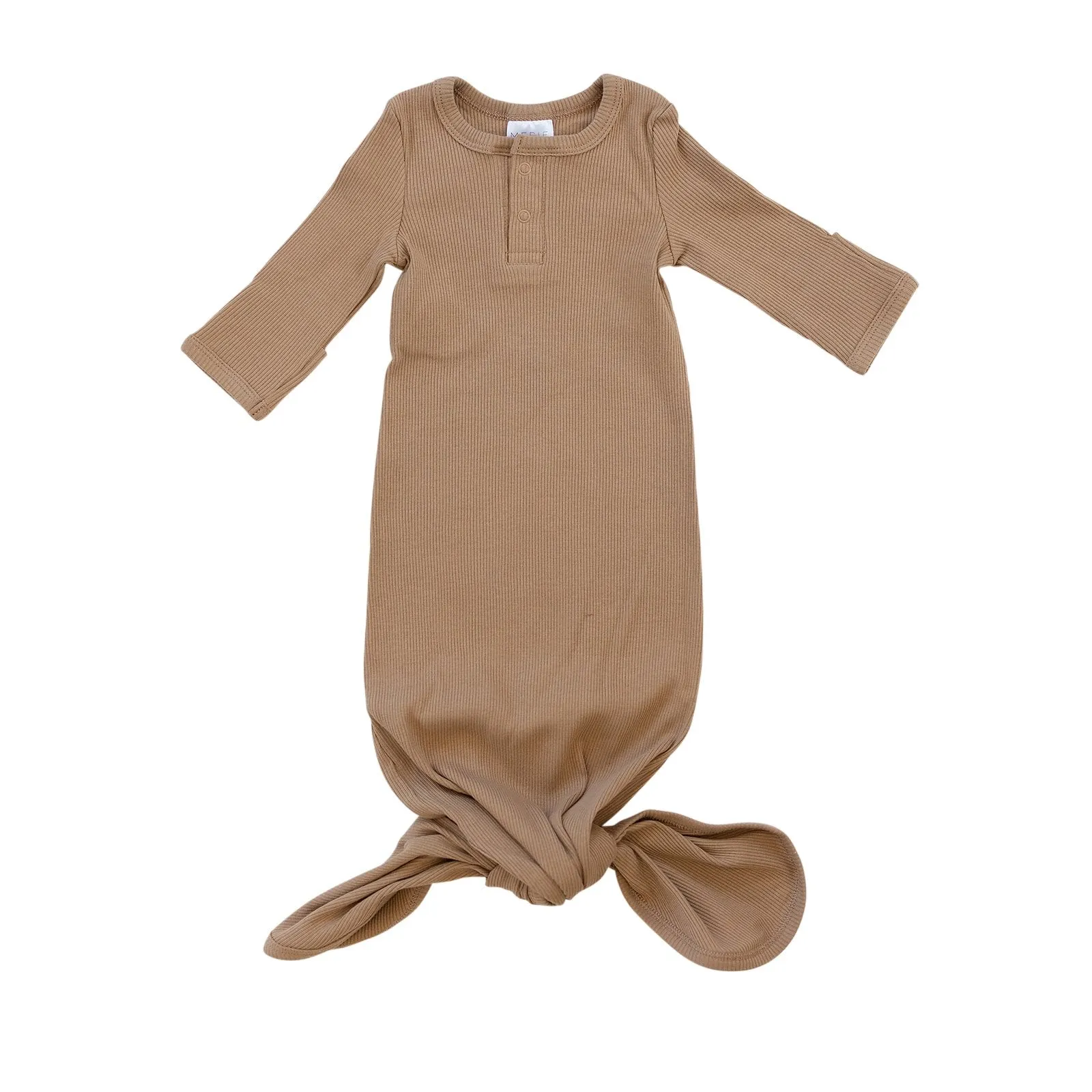 Organic Cotton Ribbed Knot Gown - Cafe