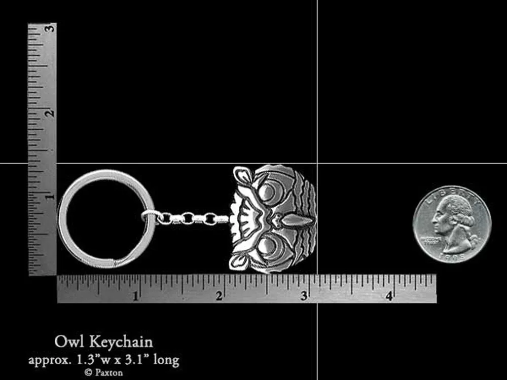 Owl Head Key Chain / Key Ring Sterling Silver