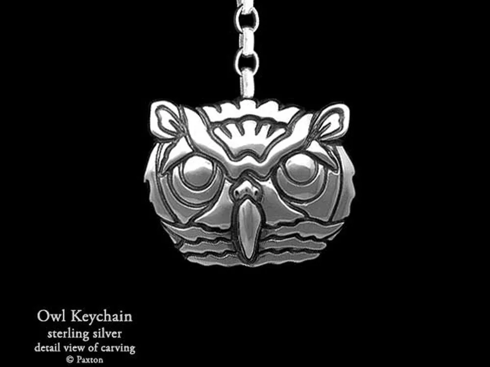 Owl Head Key Chain / Key Ring Sterling Silver