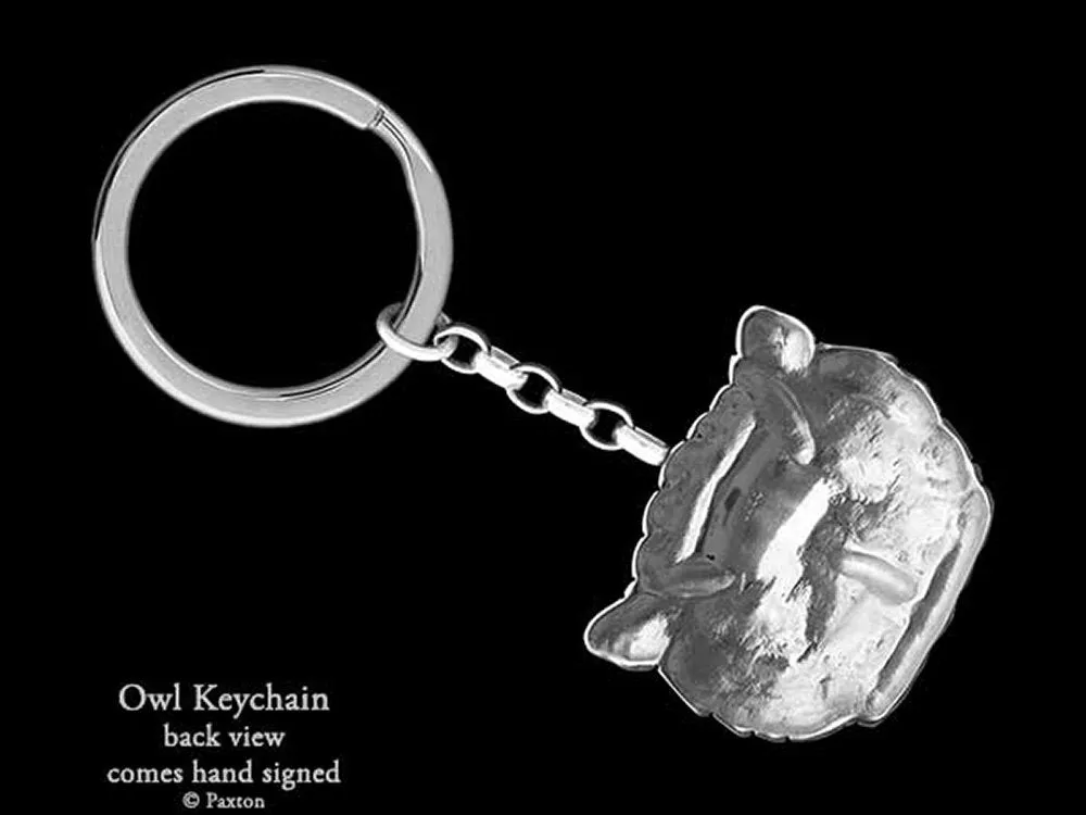 Owl Head Key Chain / Key Ring Sterling Silver