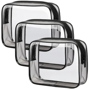 PACKISM Clear Toiletry Bag - 3 Pack TSA Approved Toiletry Bag Quart Size Bag, Travel Makeup Cosmetic Bag for Women, Carry on Airport Airline Compliant Bag, Black