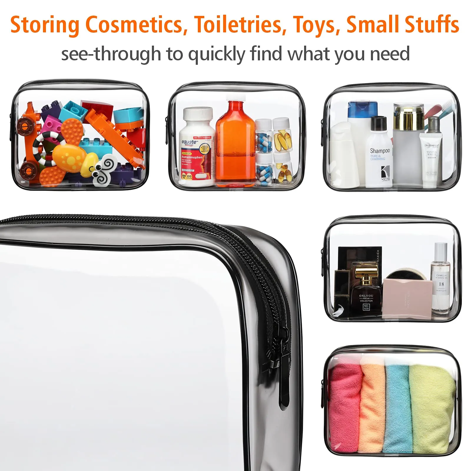 PACKISM Clear Toiletry Bag - 3 Pack TSA Approved Toiletry Bag Quart Size Bag, Travel Makeup Cosmetic Bag for Women, Carry on Airport Airline Compliant Bag, Black