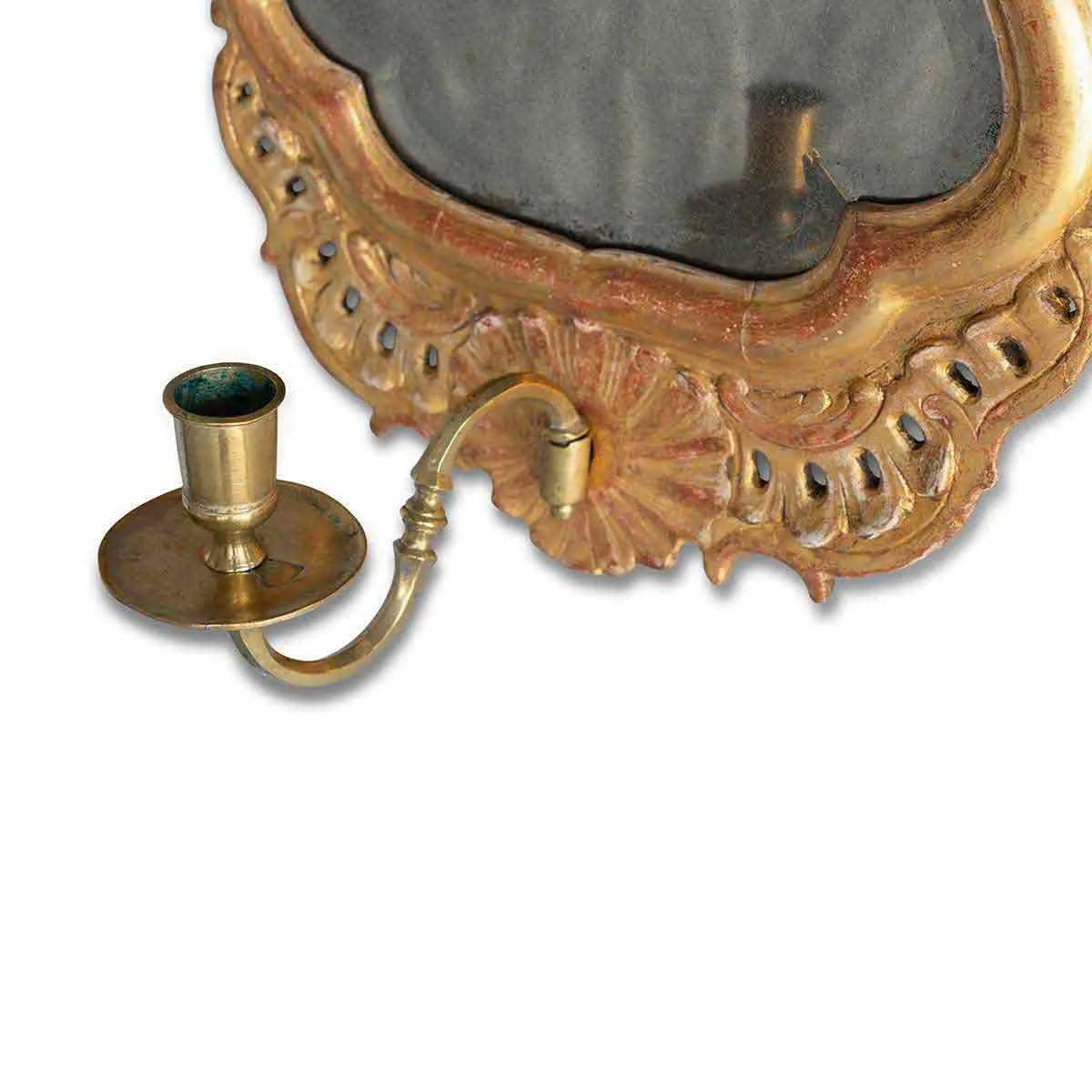 Pair of Baroque Swedish Mirrored Wall Sconces with Candle Holders