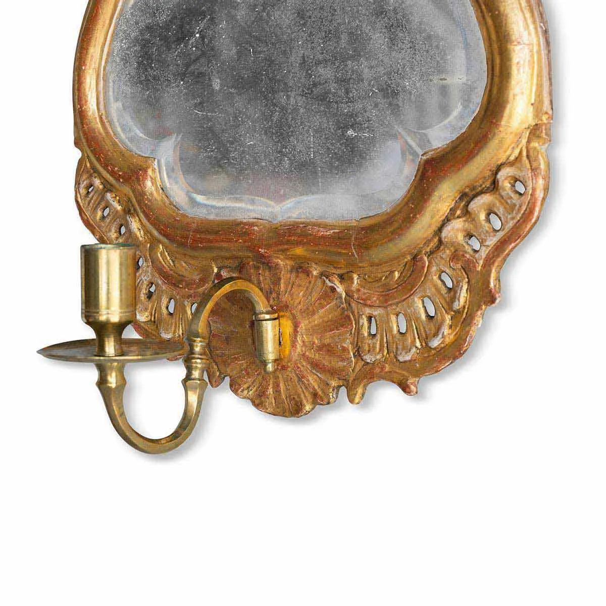 Pair of Baroque Swedish Mirrored Wall Sconces with Candle Holders