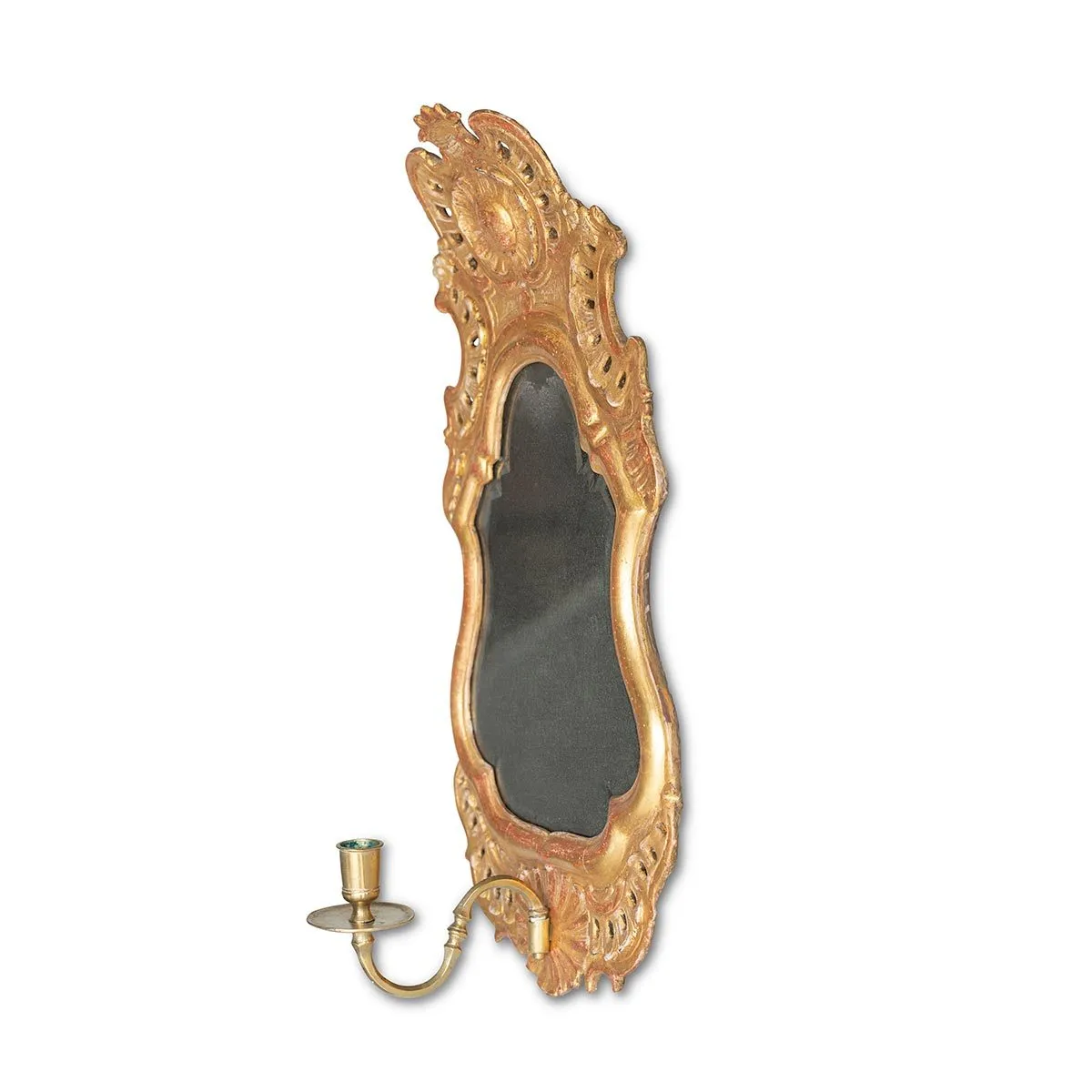 Pair of Baroque Swedish Mirrored Wall Sconces with Candle Holders