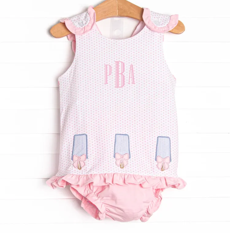Palm Beach Popsicles Applique Diaper Set, Pink