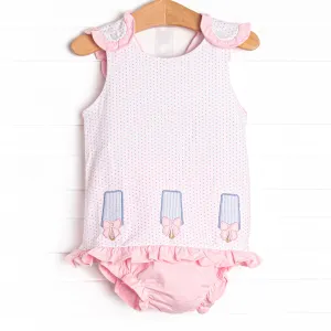 Palm Beach Popsicles Applique Diaper Set, Pink