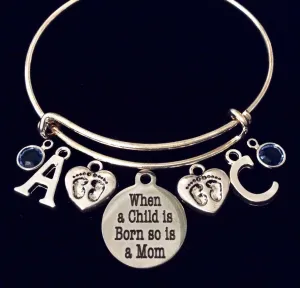 Personalized New Mom Jewelry Twins Birthstone Expandable Charm Bracelet Adjustable Bangle Gift