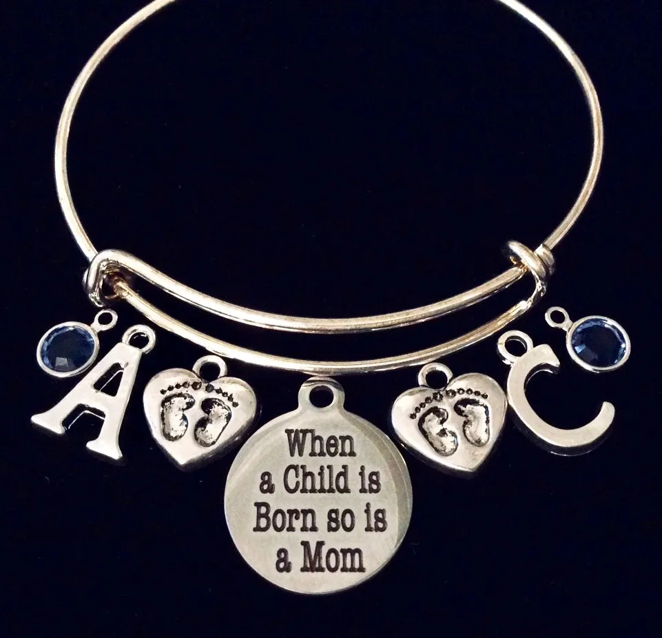 Personalized New Mom Jewelry Twins Birthstone Expandable Charm Bracelet Adjustable Bangle Gift