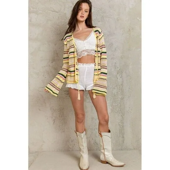 POL Pineapple Express Lightweight Open Cardigan Sweater in Pineapple Pink YST263