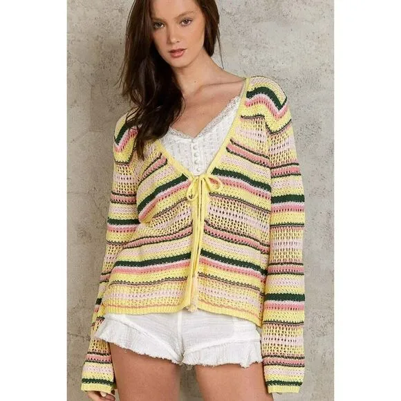 POL Pineapple Express Lightweight Open Cardigan Sweater in Pineapple Pink YST263