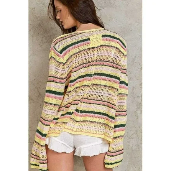POL Pineapple Express Lightweight Open Cardigan Sweater in Pineapple Pink YST263