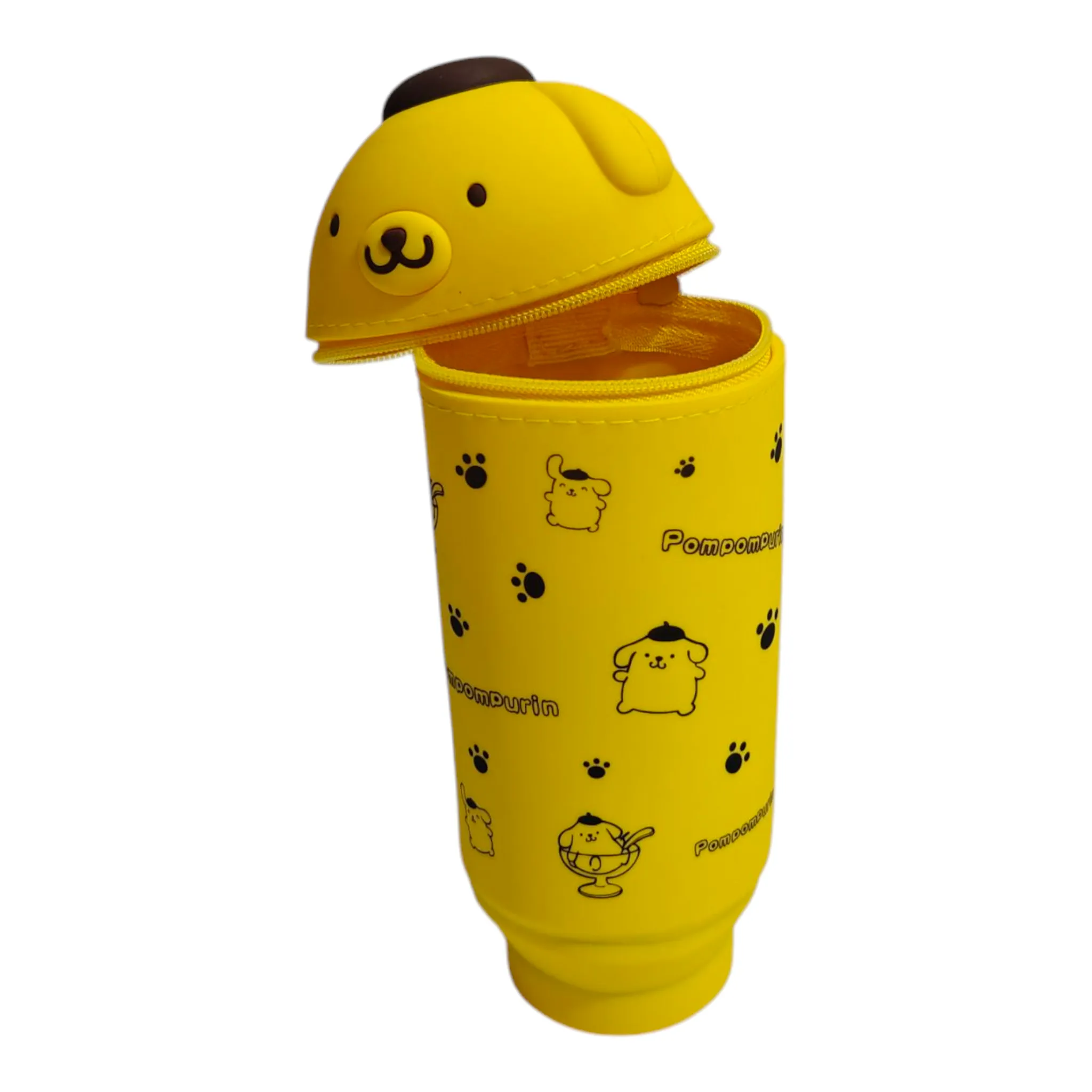 POMPOMPURIN FACE SILICONE PENCIL POUCH - YELLOW