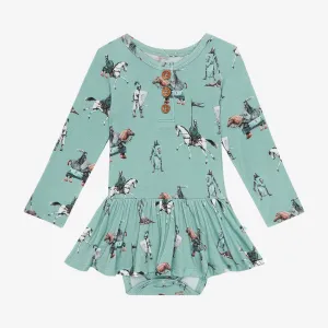 Posh Peanut Long Sleeve Henley Twirl Skirt Bodysuit in Wallace
