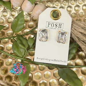 Posh Princess Cut Earrings - Clear
