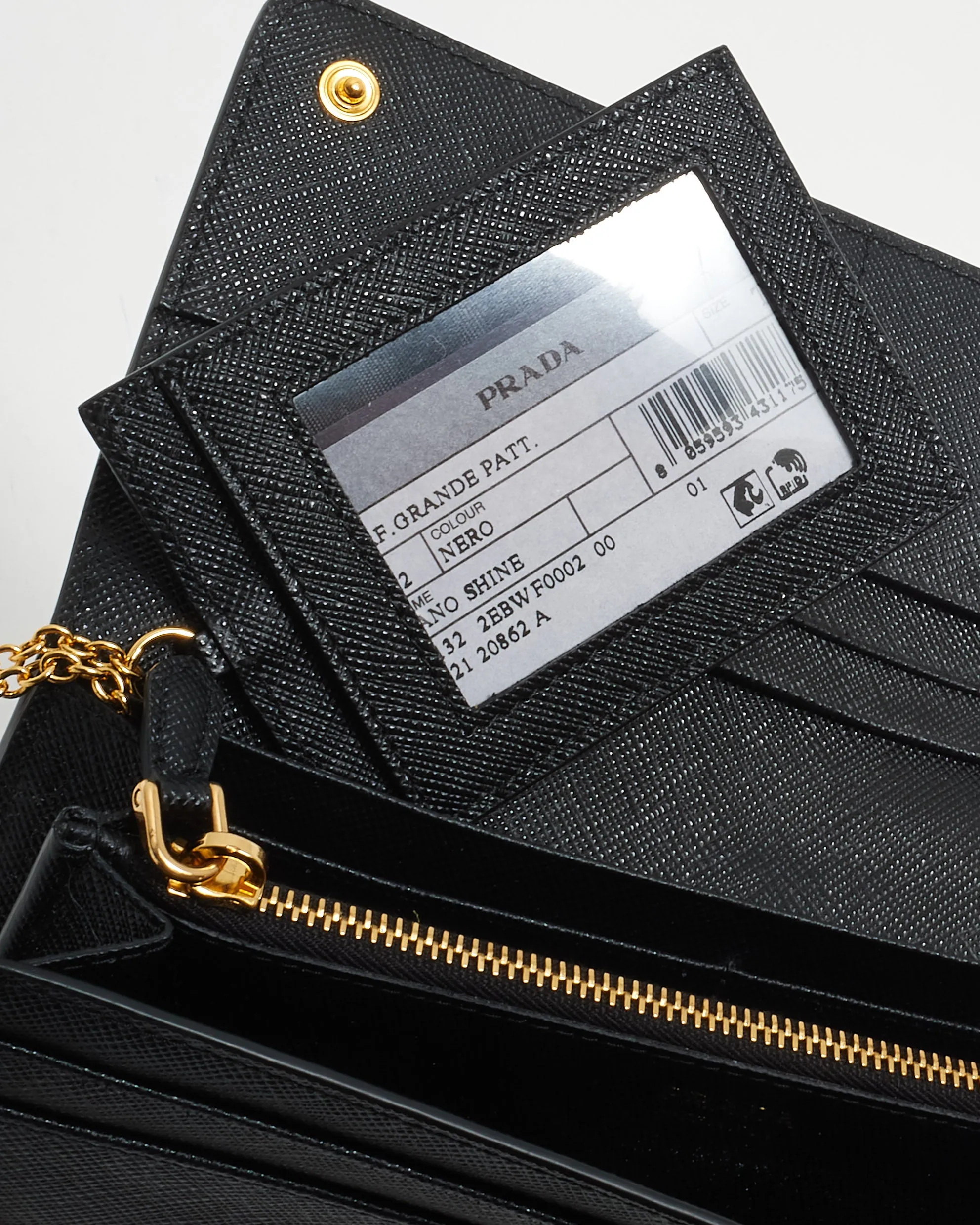 Prada So Black Saffiano Leather GHW Long Flap Wallet