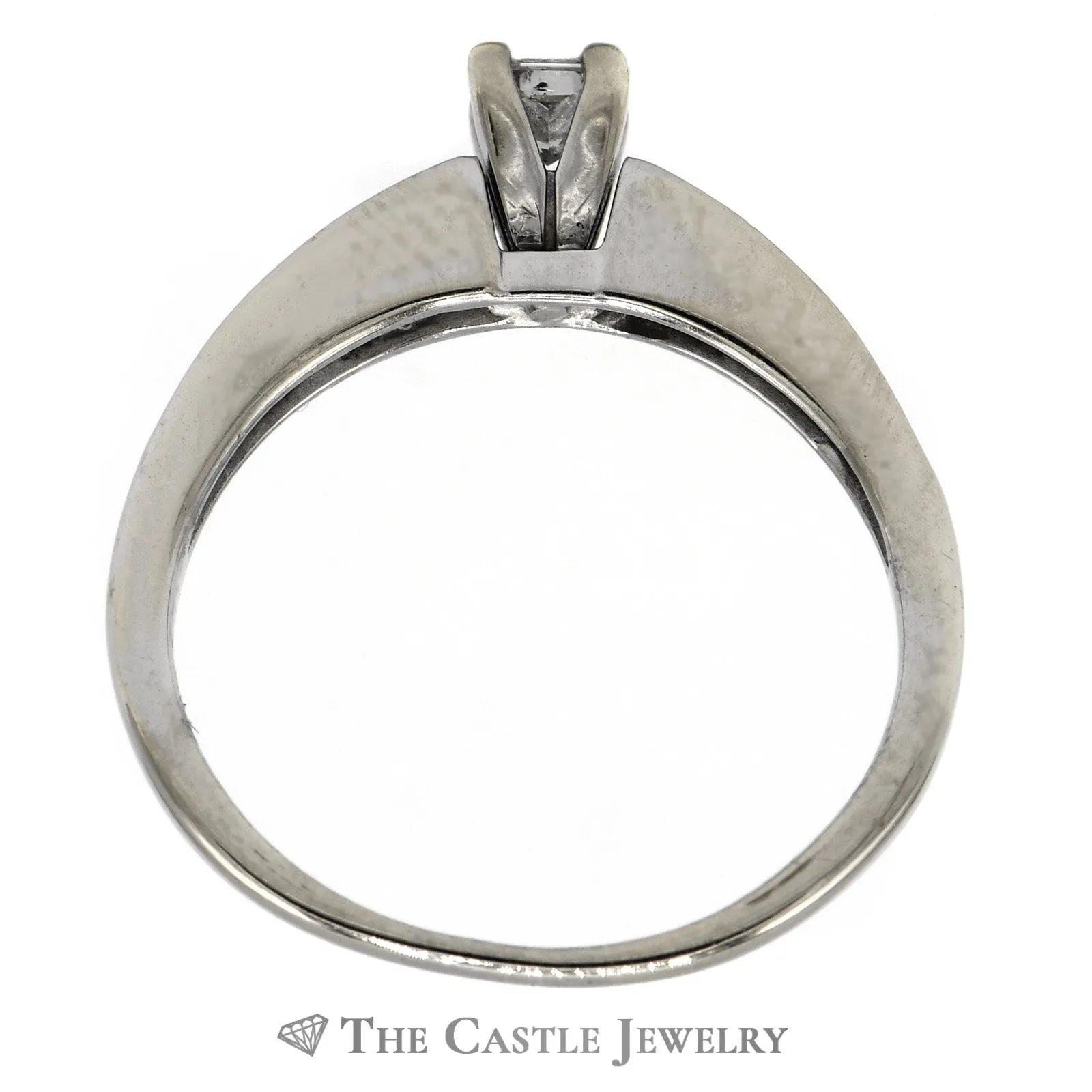 Princess Cut Diamond Solitaire Engagement Rings with Channel Set Diamond Accents in 14k White Gold