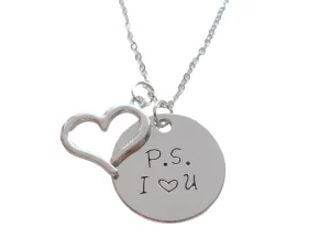 P.S. I Love You Necklace, Disc and Heart Charm Necklace