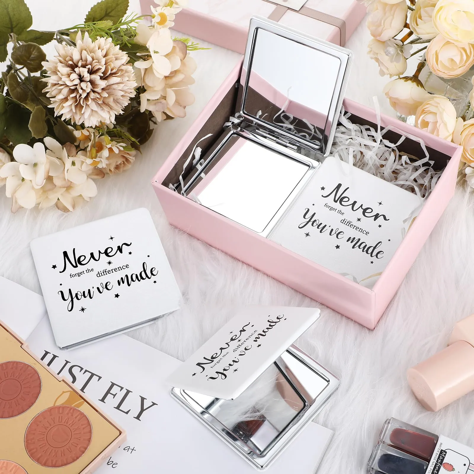 Qunclay 12 Pcs Employee Inspirational Compact Mirrors Bulk Appreciation Purse Portable Square Pocket Mirrors Thank You Gifts for Mother's Day Women Teachers Volunteer Nurse
